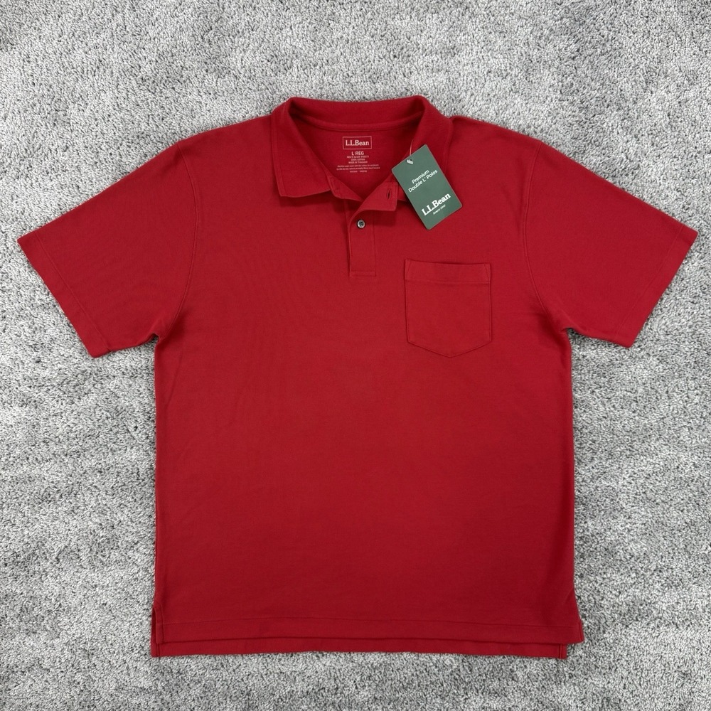 LL Bean Premium Double L Polo Mens L Red NWT Soft Cotton Pique Knit Short Sleeve